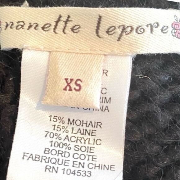 NANETTE LEPORE Black Ruffle Wool/Silk Long Cardigan/Sweater SZ XS VGUC! Winter - Picture 5 of 7